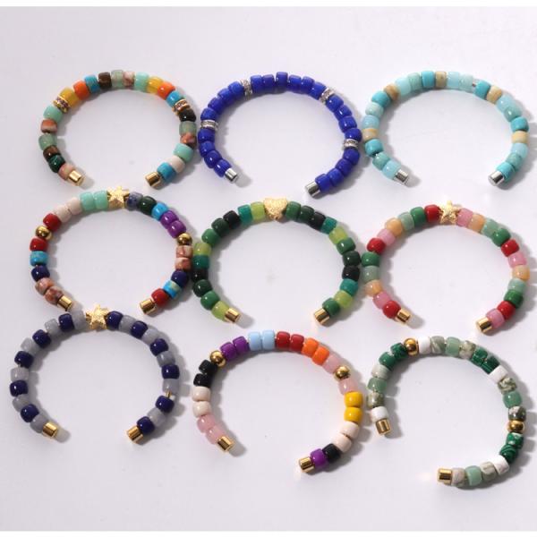 Bangles 18.5cm Handmade вышитые бисером, браслет шариков сильной стороны нержавеющей стали multicolor