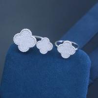 Gros 925 Sterling Silver bijoux de qualité tendance personnalisé réglable bague quatre feuilles Clover Zircon bagues pour les filles