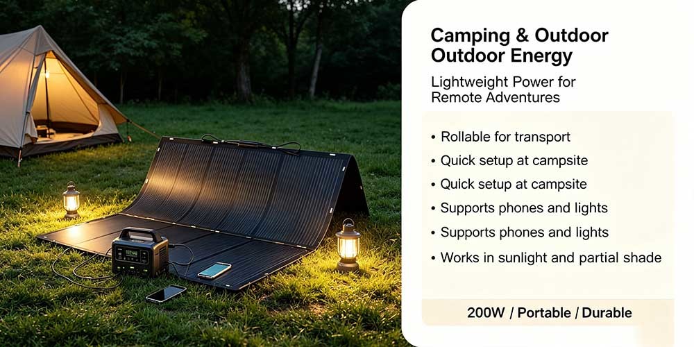 200W Curved‑Surface Flexible Solar Panel, Reliable Off‑Grid Solar Power for RVs, Boats, Balconies & Emergency Supply