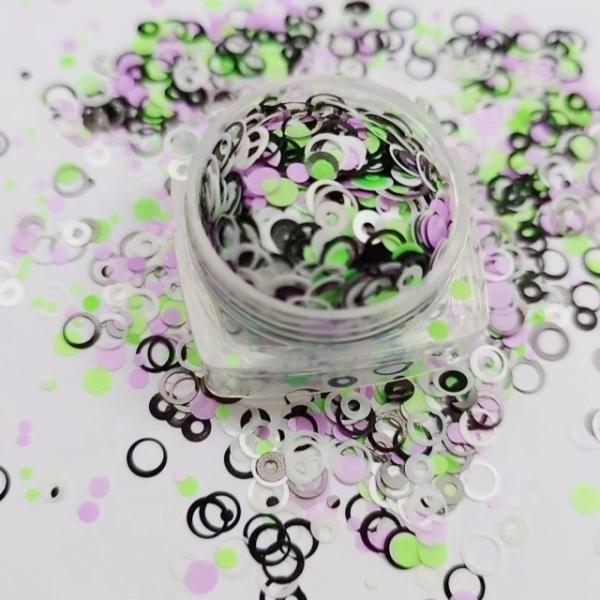 Customized Color Resin Glitter Glitter White Open Circle Black Open Circle Neon Green Round and Neon Purple Round Mixes