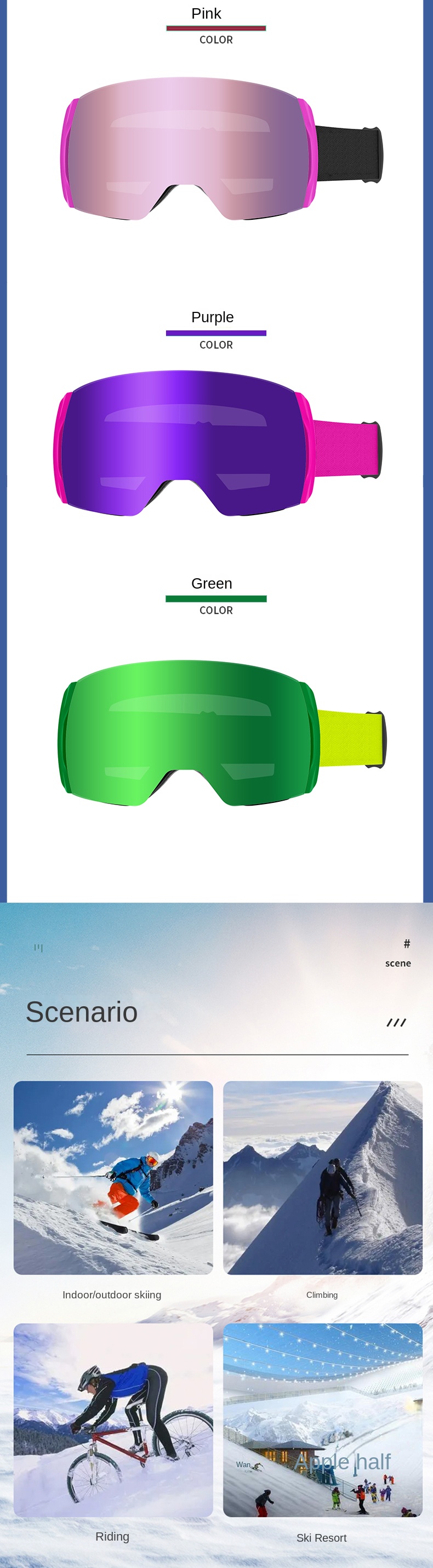 Cross-Border Cylindrical Ski Goggles, Double-Layer Anti-Fog Adult Windproof Outdoor Sports Glasses for Skiing & Climbing, Factory Customizable