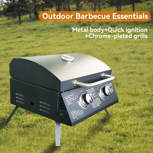 Portable Outdoor Camping BBQ Barbecue Gas Grill Smoke Stove with Steel Safety Device