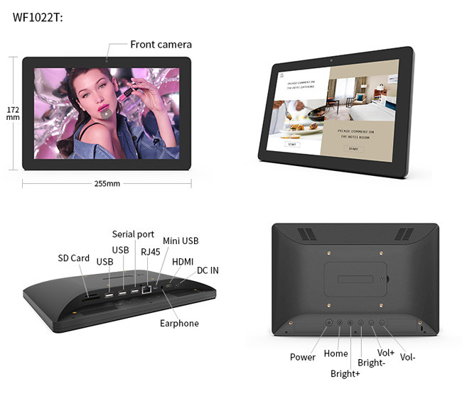 Wf1022t 10,1 дисплей Signage 1280x800 Rj45 смертной казни через повешение стены андроида 8 дюйма двойной
