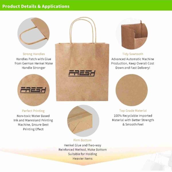 Takeaway Bulk Brown Paper Bags Custom Kraft Bags 120g