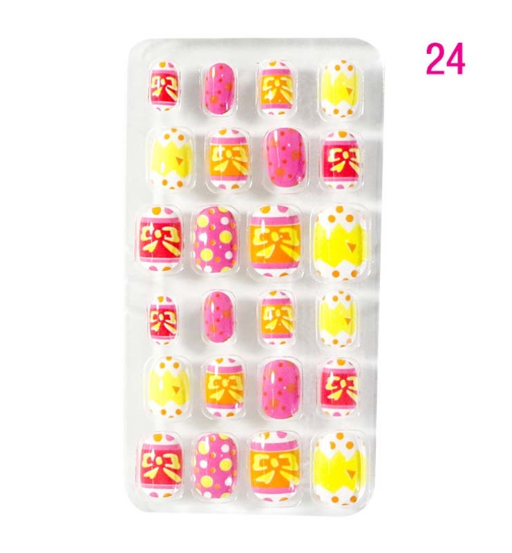 24Pcs Short Kids False Nail Gift Children Nail Art Decoration