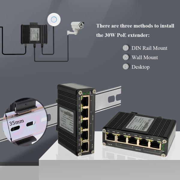 1Port 802.3bt PoE Industrial PoE Extender 4 Port 802.3af/At Power Over Ethernet Extender