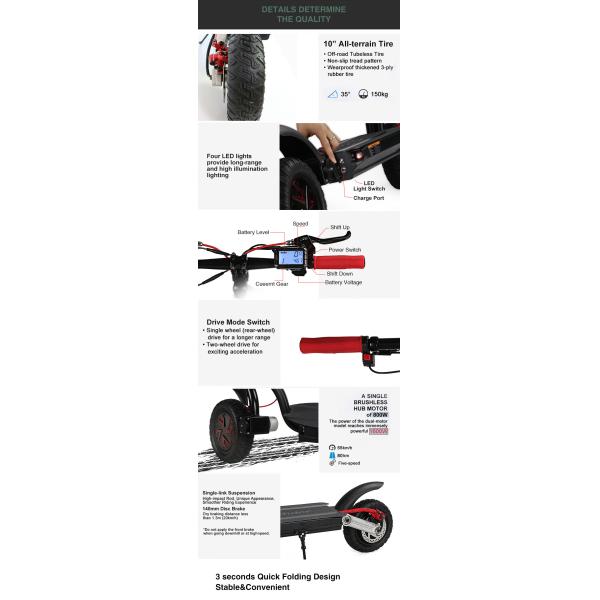 Dual Motor 2 Wheel Electric Scooter With Dual Battery Powerful 500W 1000W