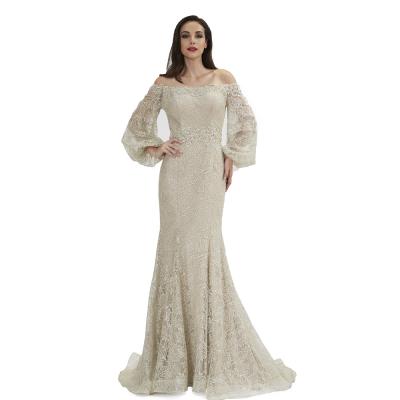 Boat Neck Balloon Sleeve Vintage Evening Dresses , Mermaid Party Dresses For Women