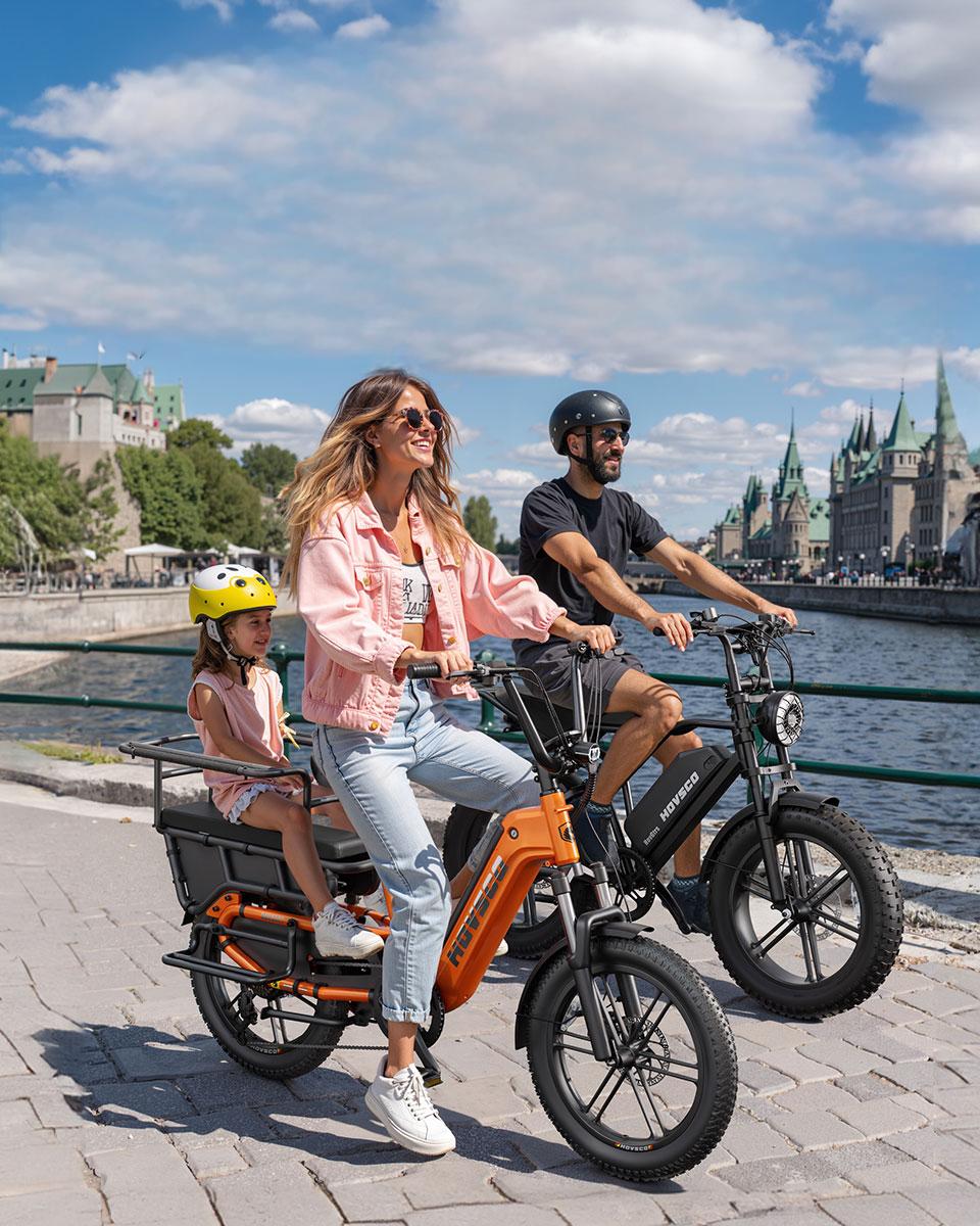 German Warehouse HovCart EU/US/AU Stock Electric City Cargo Bike for Two Children with Protection Seat Torque Sensor Fat Tire