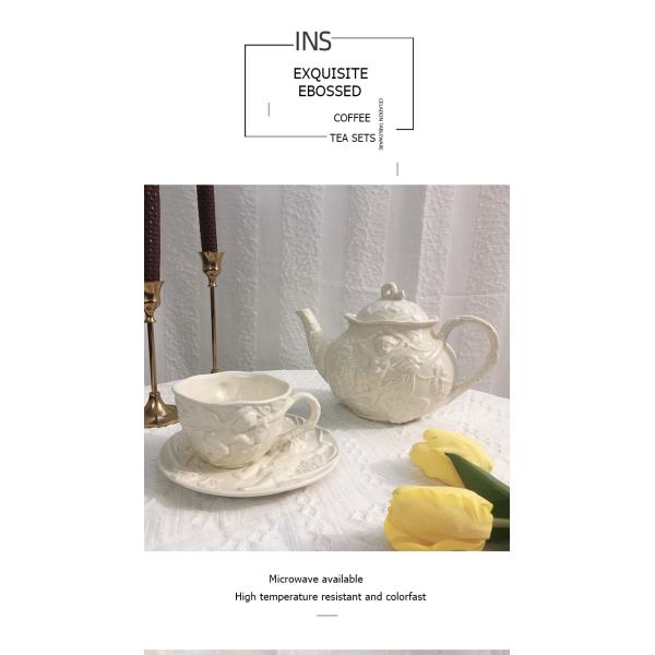 Embossed Angle Tea Cup Set Fashion Coffee Cups INS Style Pink White Blue Ceramic