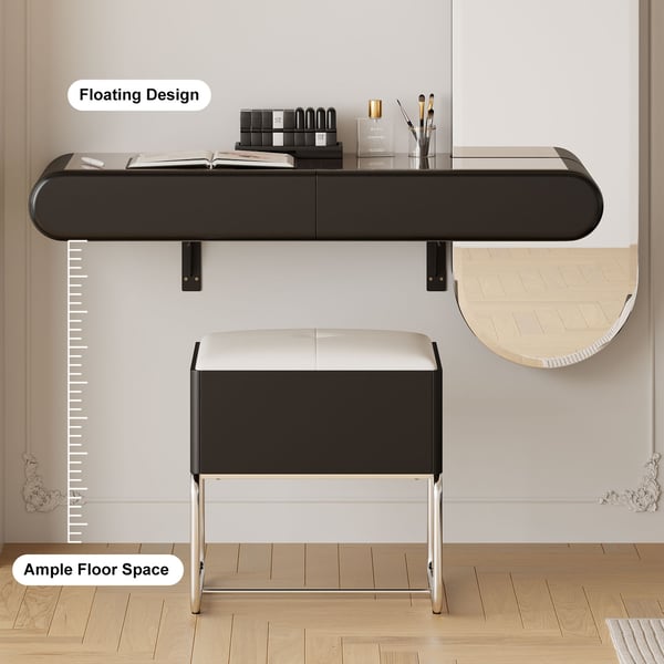 Villa Bedroom Small Black Makeup Vanity Desk With Drawers And LED Lights