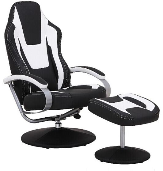 Black & Red Vinyl Recliner Home Office Desk Chair With Ottoman / Adjustable Computer Chair