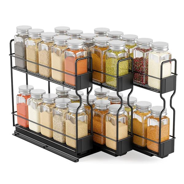Efficiently Organize Your Bathroom with 2 Layers Sliding Pull Out Spice Rack Organizer