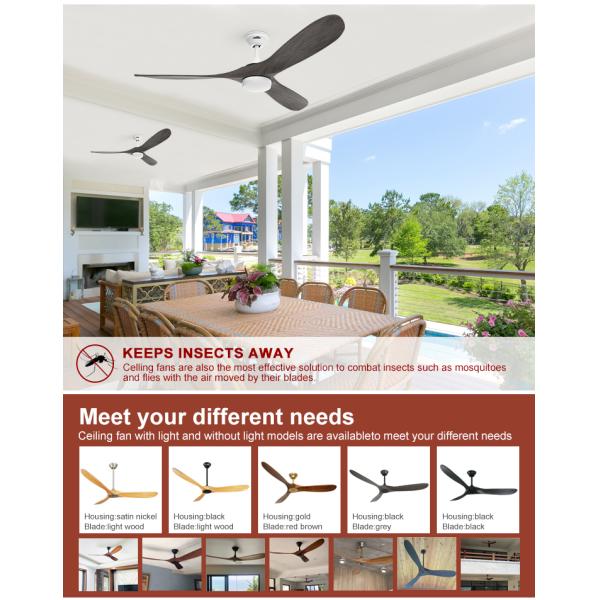 60 polegadas 3 lâminas Ventilador de teto de madeira com luz para quarto