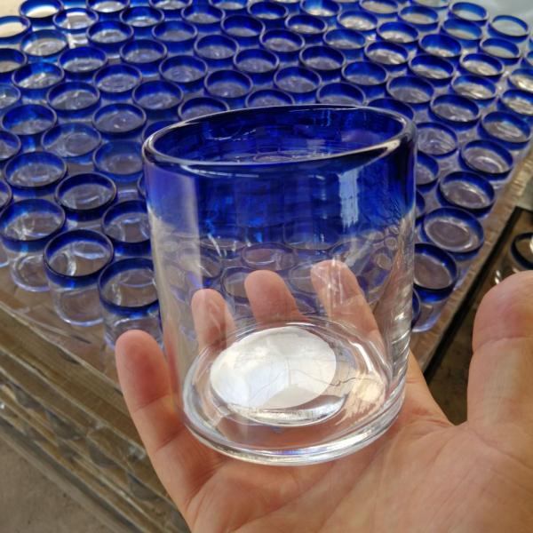 Blue Rim Mexican Drinking Glass Crystal Wine Glass , Red Glass Wine Glasses