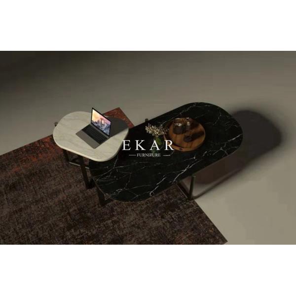 Modern Oval Nordic Metal Base Marble Coffee Table