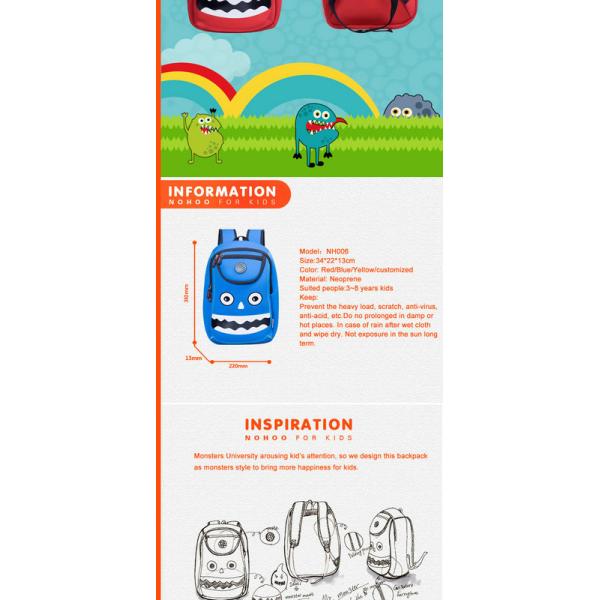Waterproof Kids Monster Backpack For Baby Boy Backside Breathable Mesh