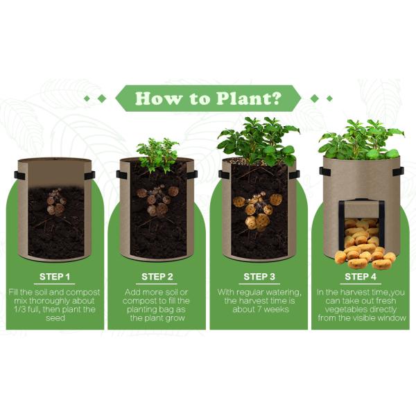 Potato Grow Bags, 4 Pack 10 Gallon With Flap And Handles Planter Pots For Onion, Fruits, Tomato, Carrot - Green