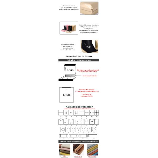 Boîte de rangement de bijoux en plastique revêtue de velours à logo personnalisé avec lumière LED et revêtement de velours