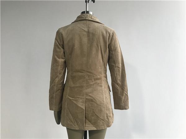 Flaxen Corduroy Wadded Double Breasted Coat , Long Womens Cotton Jacket