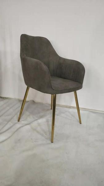 Vintage Velvet Modern Dining Armchair For Living Room Bedroom Kitchen With Metal Chair Legs Grey
