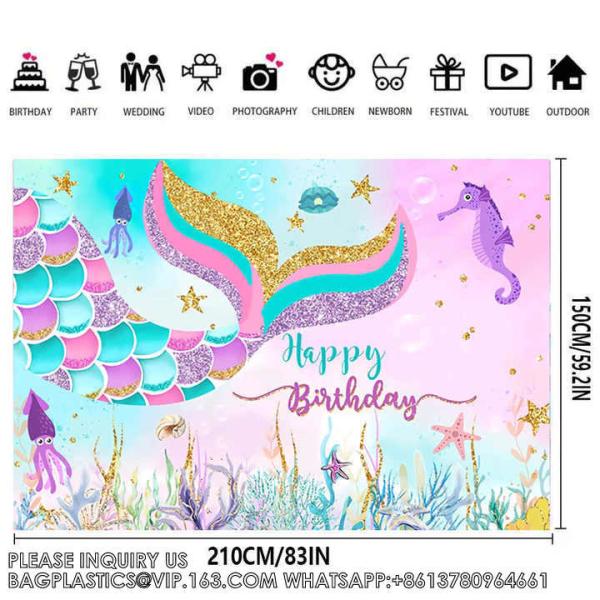 Mermaid Birthday Decoration Backdrop Purple Mermaid Under The Sea Happy Birthday Party Background Decorations