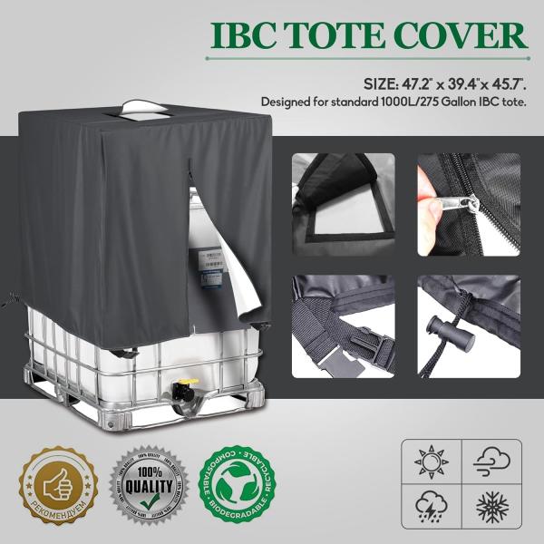 IBC Tote Cover For 1000L Outdoor 275 Gallon Rain Barrel UV Resistant Waterproof Outdoor IBC Covers Outdoor Water Tank Covers Waterproof, 275 Gallon for 420D 1000L Garden Water Tank and Rain Barrel