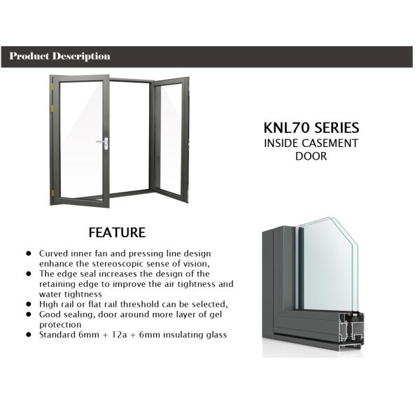 Two Side Open Casement French Doors , Grey Anodized Aluminum Vertical Door