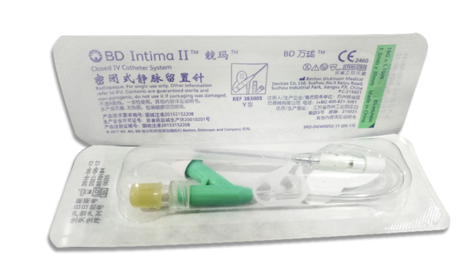 BD Aguja de penetración venosa cerrada 18G Tipo recto