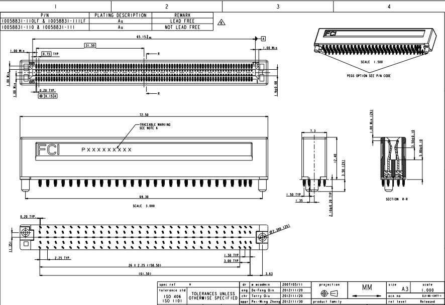 Терминал 10058831 соединителя края карты 10058831-110IF ICC FCI Amphenol