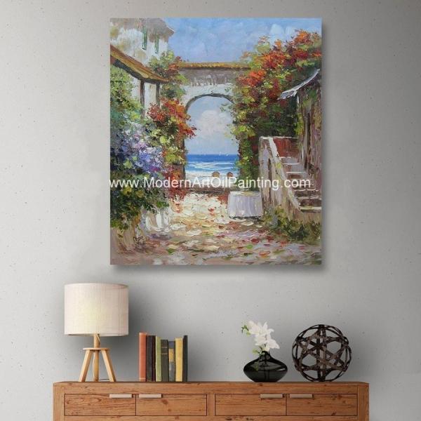Palette Knife Seaside Town Oil Painting Hand Painted Landscape Painting On Canvas