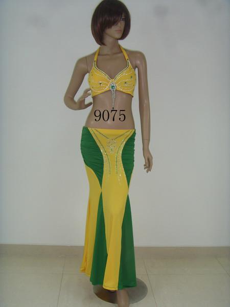 MiDee Belly Dancing Clothes Metallic Halter Neck Bikini Long Floor Length Skirts