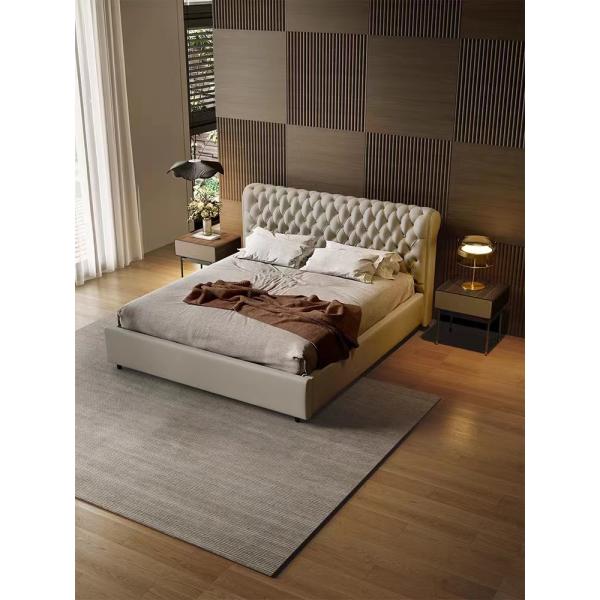 5 Star Hotel Bedroom Furniture Double Black Grid Solid Wood King Size Bed