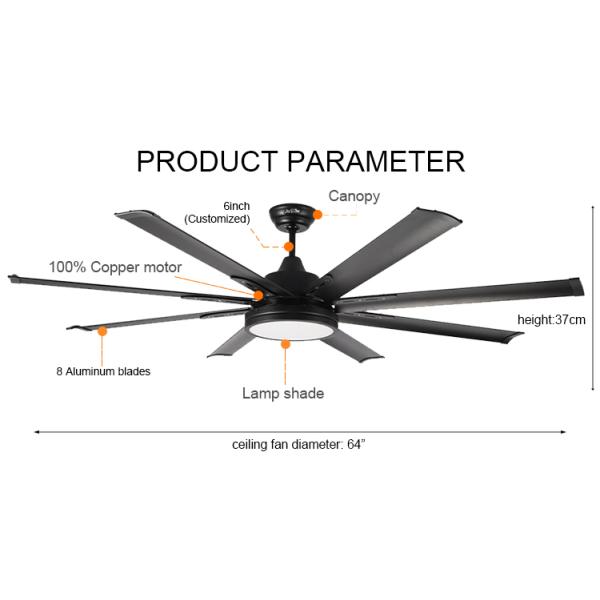 1stshine 64/84/100 Inch DC Motor 6 Blades Ceiling Fan Light Branco/Negro/OEM com 10-