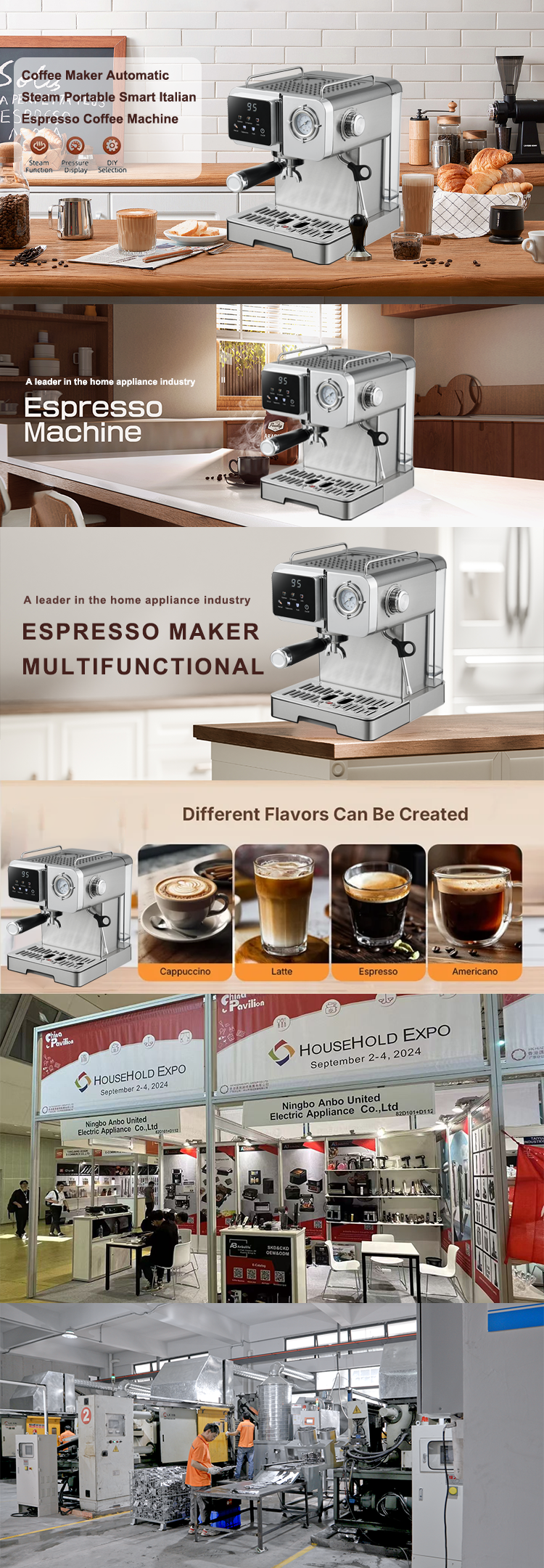 Espresso Coffee Machine With Pressure Gauge DigitalLatte Flat White