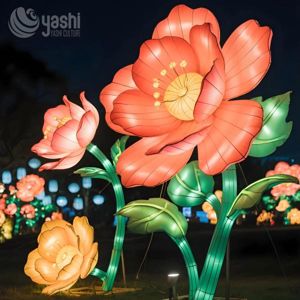 Traditional Chinese Peony Sculpture Outdoor Party Lanterns 110/220V