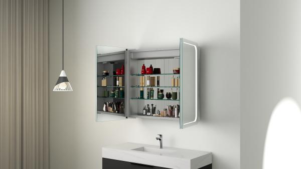 Smart LED maquiagem sensor de toque Switch Cabine de remédios de duas portas com armazenamento de jóias