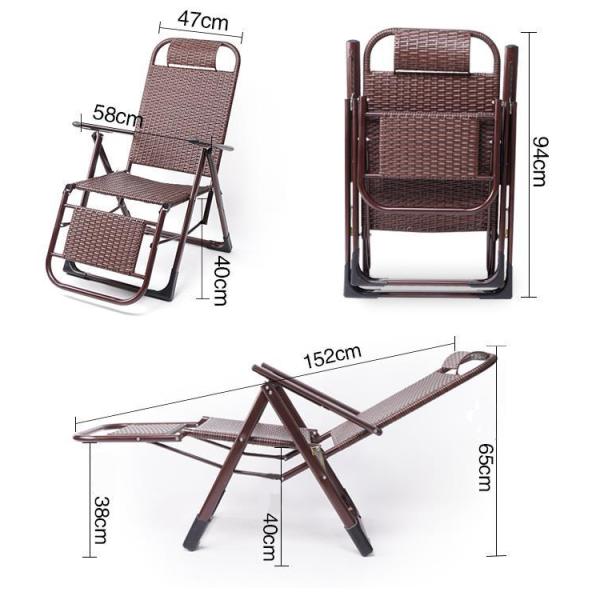 Outdoor Beach Balcony Garden Portable Rattan Folding Sun Lounge Chair with Foot Pedal