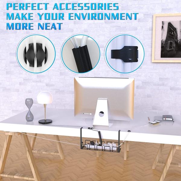 No Drill Steel Mesh Cable Organizer Under Table Cable Duct Desk for Easy Cable Access
