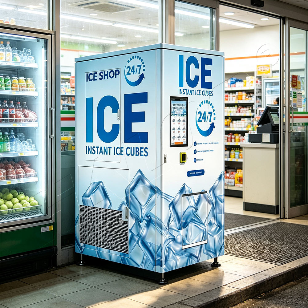 Ice vending machine | Integrated solution for automatic ice making, storage, bagging, and sealing