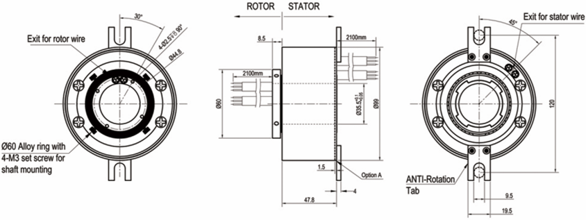 Modern Radar Slip Rings IP65 With 1 / 2 Channels Coax / Waveguide Rotary Joint