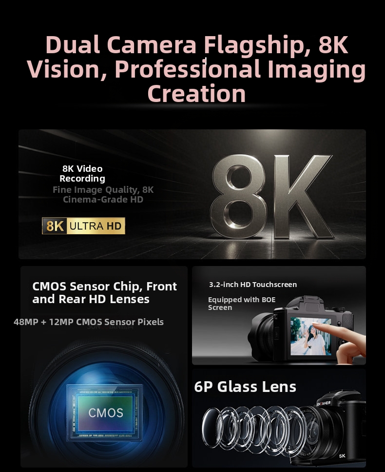 DLC DC226  8K New Model Professional Compact Digital Cam with  LED Fill Light  for  Delay Record Multi Scene Shooting Camcorder