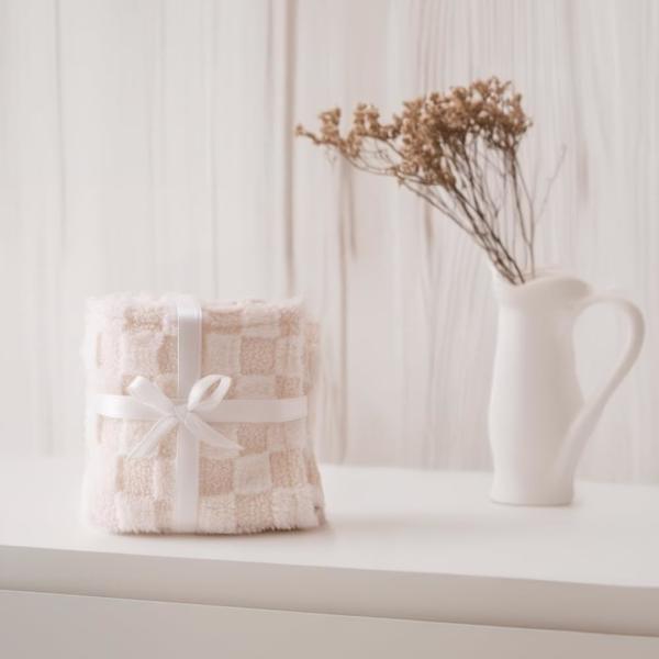 Checkered Baby Blanket 30x40 Inches Ultra Soft Polyester Off-White