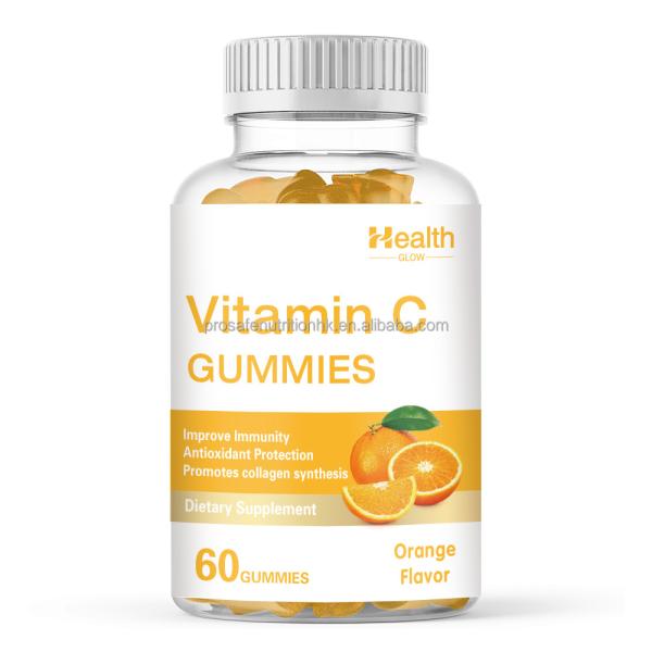 Collagen Boosting Orange Vitamin C Gummies Immunity Dietary Supplement Non GMO Gluten Free