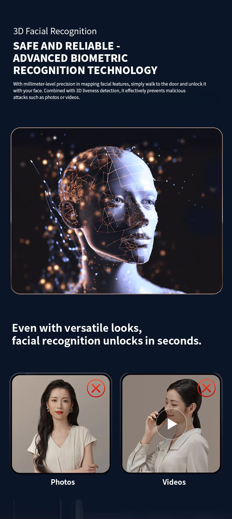 TUYA WIFI for Face 3D Recognition Durable Aluminum Alloy Smart Door Lock Camera Biometric Fingerprint Key Security Fully