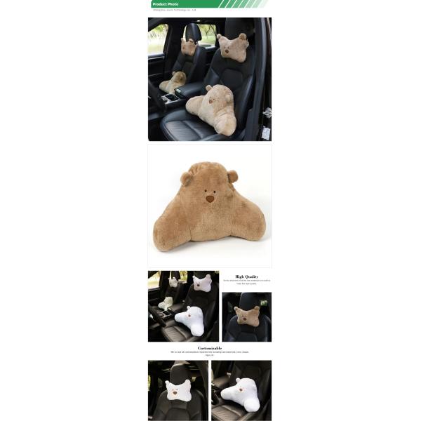 Logo Printed Cartoon Plush Bear Car Headrest Mount Holder for Winter Comfortable Travel