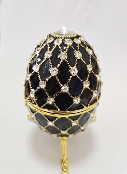 Luxury Faberge Easter Egg Decorative Earring Ring Trinket Holder Box Hand Painted Faberge Egg Style Hinged Jewelry
