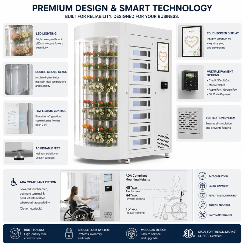 Winnsen Transparent Shelf Flower Vending Machine with Humidification System and 22 Inch Touch Screen