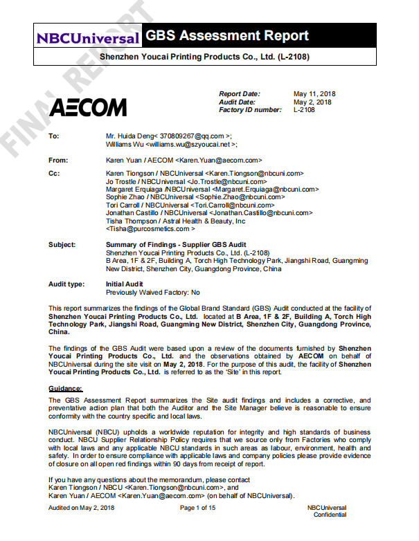 Shenzhen Youcai Printing Products Co.,Ltd. Certifications