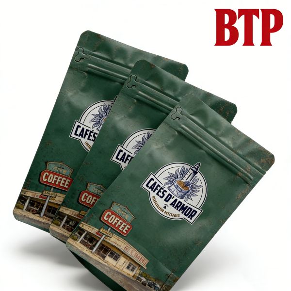 Custom Printed  Stand up Coffee Pouch with Resealable Zipper Top for Artisanal Coffee Retail Packaging Plastic Bags Custom Logo